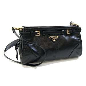 Prada Bonnie Small Shoulder Bag 1BH215 Black Soft Looks Leather Crossbody for...